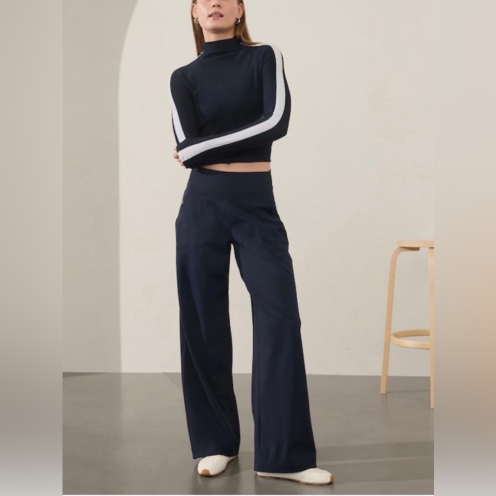 Athleta Venice Navy High Rise Wide-Leg Pants Women Sz XL Tall Athleisure Travel